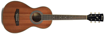 Ibanez's 'performance' parlor guitar, patterned after Martin's 'Size 2' early-1800s guitars.  It should technically have a slotted head, but those cost many hundreds more.  Click for bigger photo.