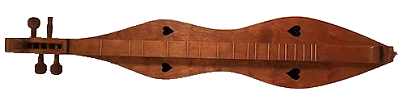 A traditional dulcimer, with violin-style tuning pegs and lacking the 