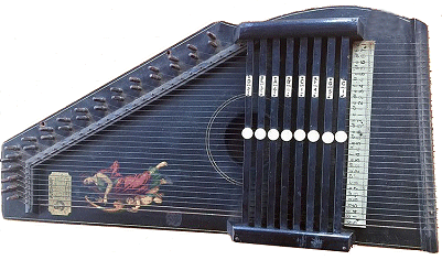 The Autoharp Model 72 7/8, a 'sister' to the model 72 7/8 Sarah Carter played before she upgraded to a Model 73 series instrument, which had more chords. Click for bigger photo.