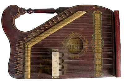 An early Chartola, similar to the pre-chorded zither shown above but with pushbuttons and fewer chords.  Click for bigger photo.