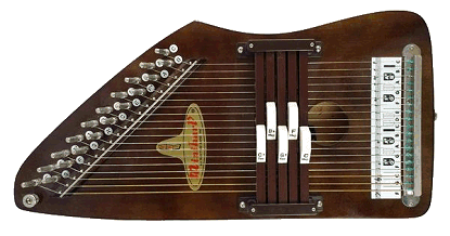 Chromaharp's 'Miniharp' has five chords.  It may have been intended for school music classes, which is parent company RBI's core market. Click for bigger photo.