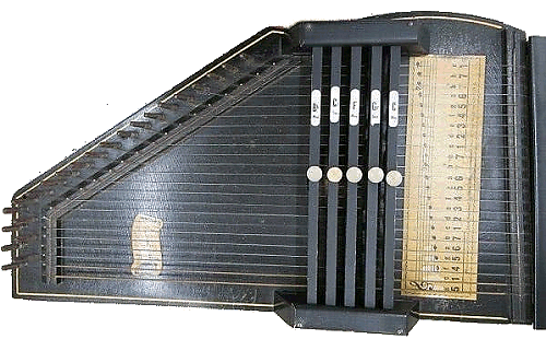 About 1926, Oscar Schmidt replaced the Dolge 'Favorite' line with a nearly identical autoharp that had modern chord names. Click for bigger photo.