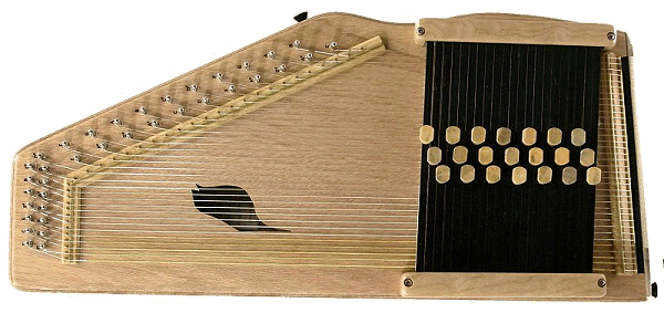 The 'Evo Buestein Sparrowharp' is a custom instrument that is as long as a standard, full-sized 'harp, but narrower so it's good for folks with short arms. Click for bigger photo.