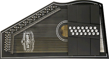 Oscar Schmidt's OS73B, a 15-chord reproduction of the Model A autoharps, discontinued in the 1970s.  Click for bigger photo.
