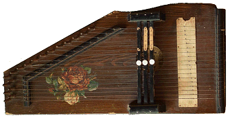 An early 'Rosen' autoharp, using a profile that Zimmerman adapted for his early 5-string autoharps.  Click for bigger photo.