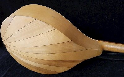 An unlabeled mandolin in the Tannhauser style, showing the domed back.  Click for bigger photo.