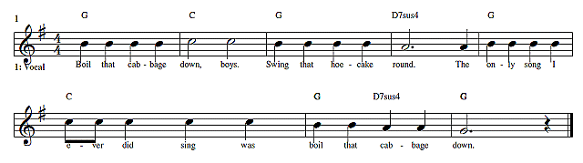 Boil That Cabbage Down Melody Only.  Click for pdf.