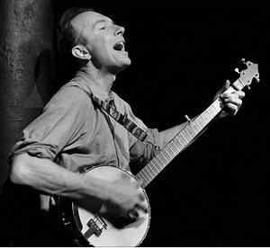 Pete Seeger with his long-neck banjo.
